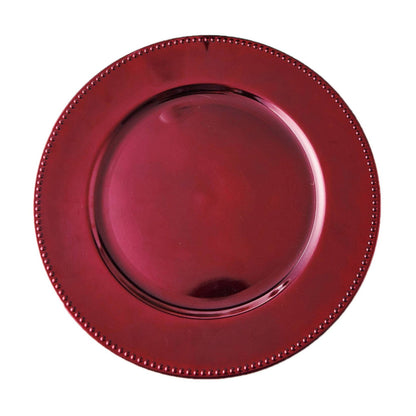 6 Pack of 13 Inch Round Charger Plates in Beaded Burgundy Acrylic Plastic for Event Table Decor #whtbkgd