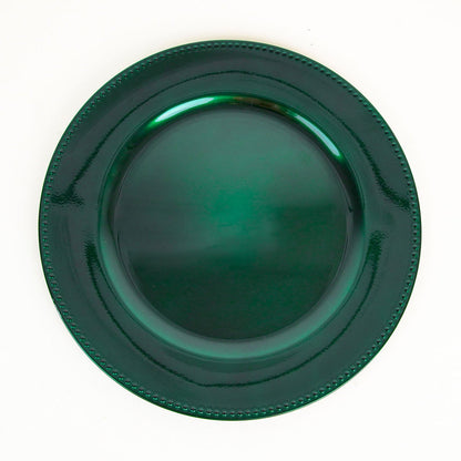 6 Pack Acrylic Plastic Hunter Emerald Green Round Beaded Charger Plate 13 Inch#whtbkgd