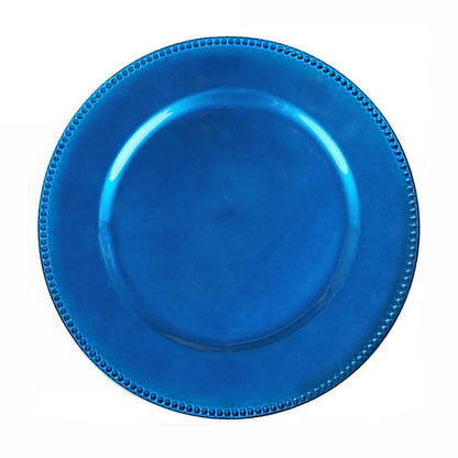 Round Dinner Charger Plates Acrylic Beaded 13inch Glossy Royal Blue#whtbkgd