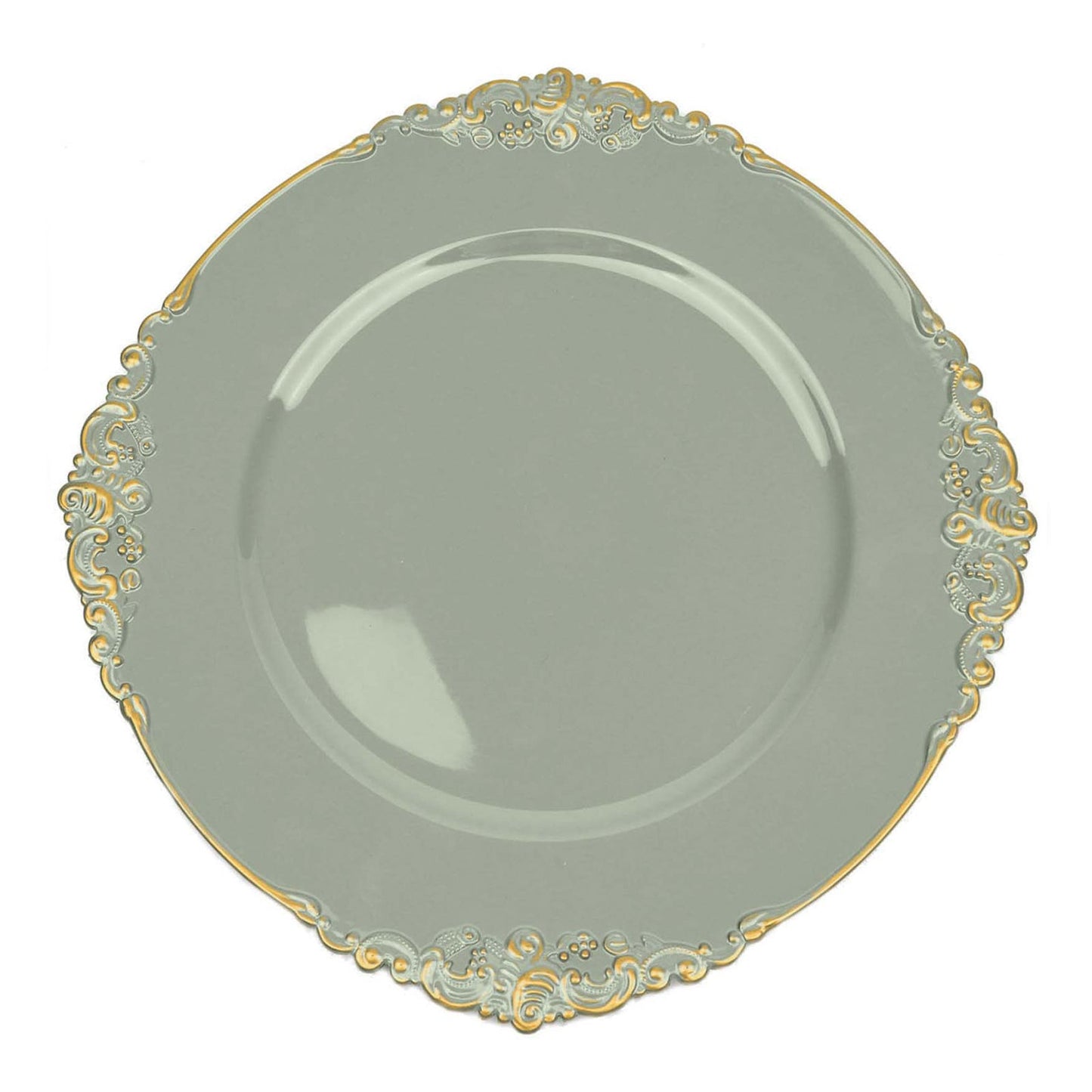 Charger Plates Embossed Antique Rim Design Dusty Sage Gold 6 Pack 13 Inch#whtbkgd