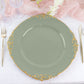 6 Pack | 13" Dusty Sage Green Gold Embossed Baroque Round Charger Plates With Antique Design Rim