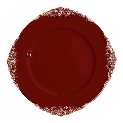 Luxurious Design of Burgundy Gold Embossed Charger Plates