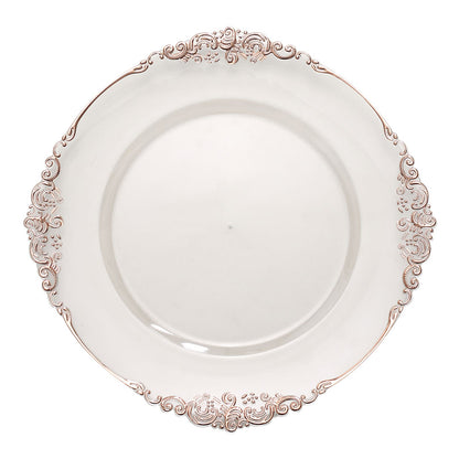 Clear Rose Gold Charger Plates 6 Pack Of 13 Inch With Embossed Baroque And Antique Rim Design#whtbkgd