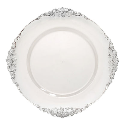 10 Inch Size Clear Color Gold Leaf Embossed Rim Round Plates#whtbkgd