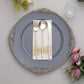 10 Inch Size Charcoal Gray Color Gold Leaf Embossed Rim Dinner Plates