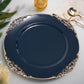 13 Inch Round Navy Blue Gold Charger Plates 6 Pack Embossed Baroque Antique Rim Design