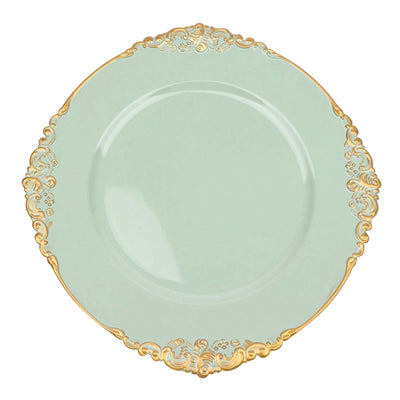 Exquisite Design of Sage Green Gold Charger Plates