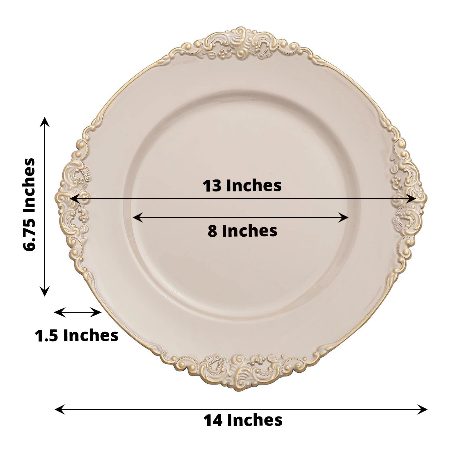 Nude Taupe Acrylic Charger Plates With Gold Embossed Rim 6 Pack