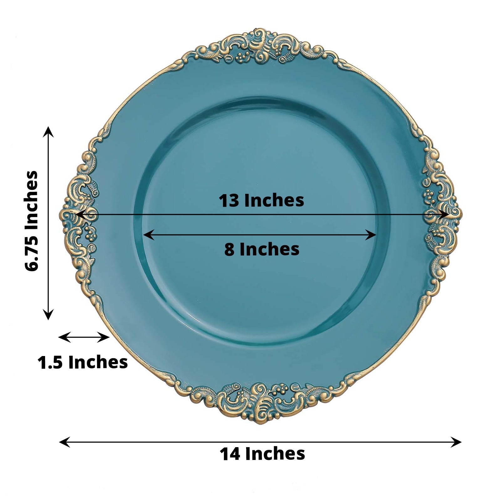 Peacock Teal Acrylic Charger Plates With Gold Embossed Rim 6 Pack