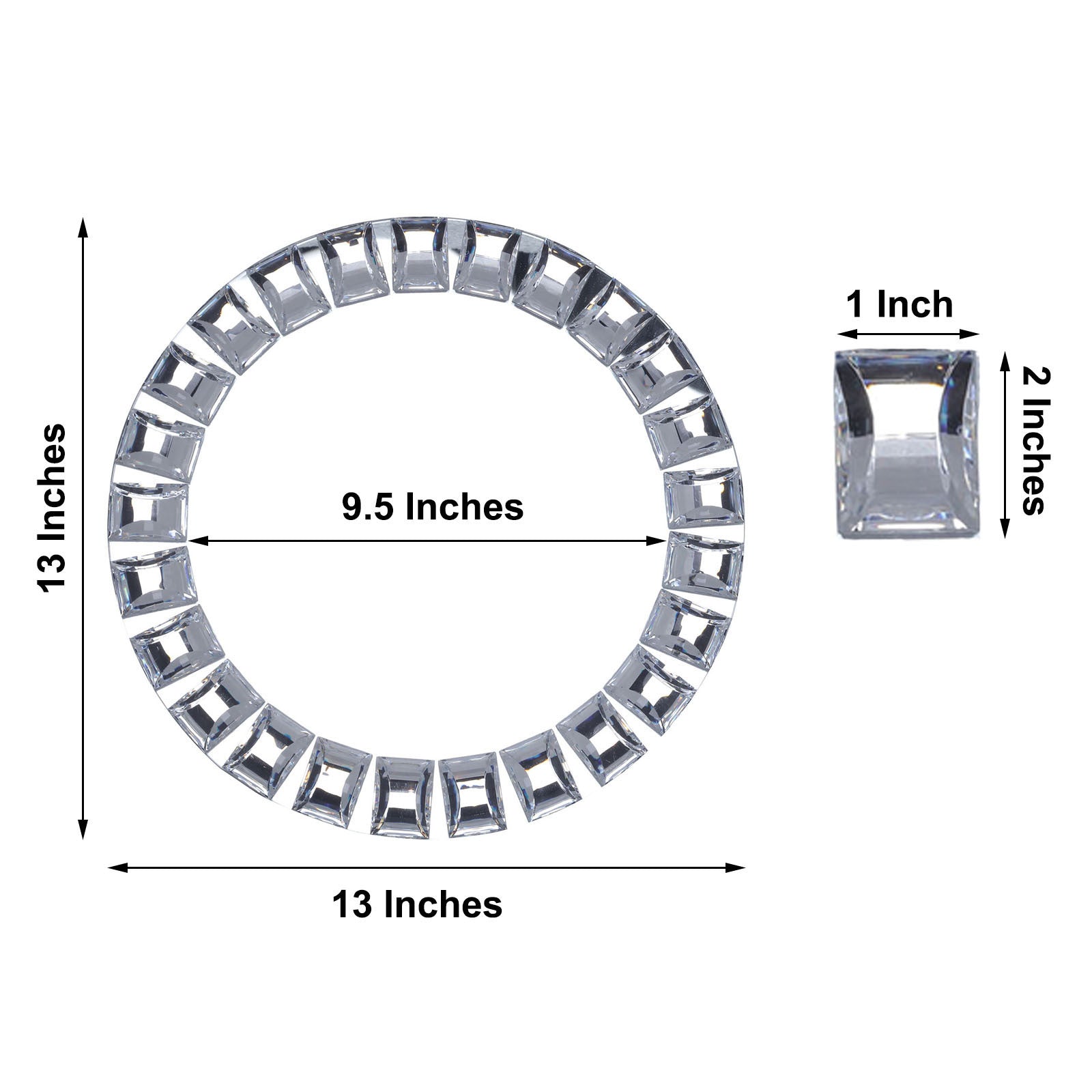 Silver jeweled rim glass mirror charger plates, 13 inches, set of 2.