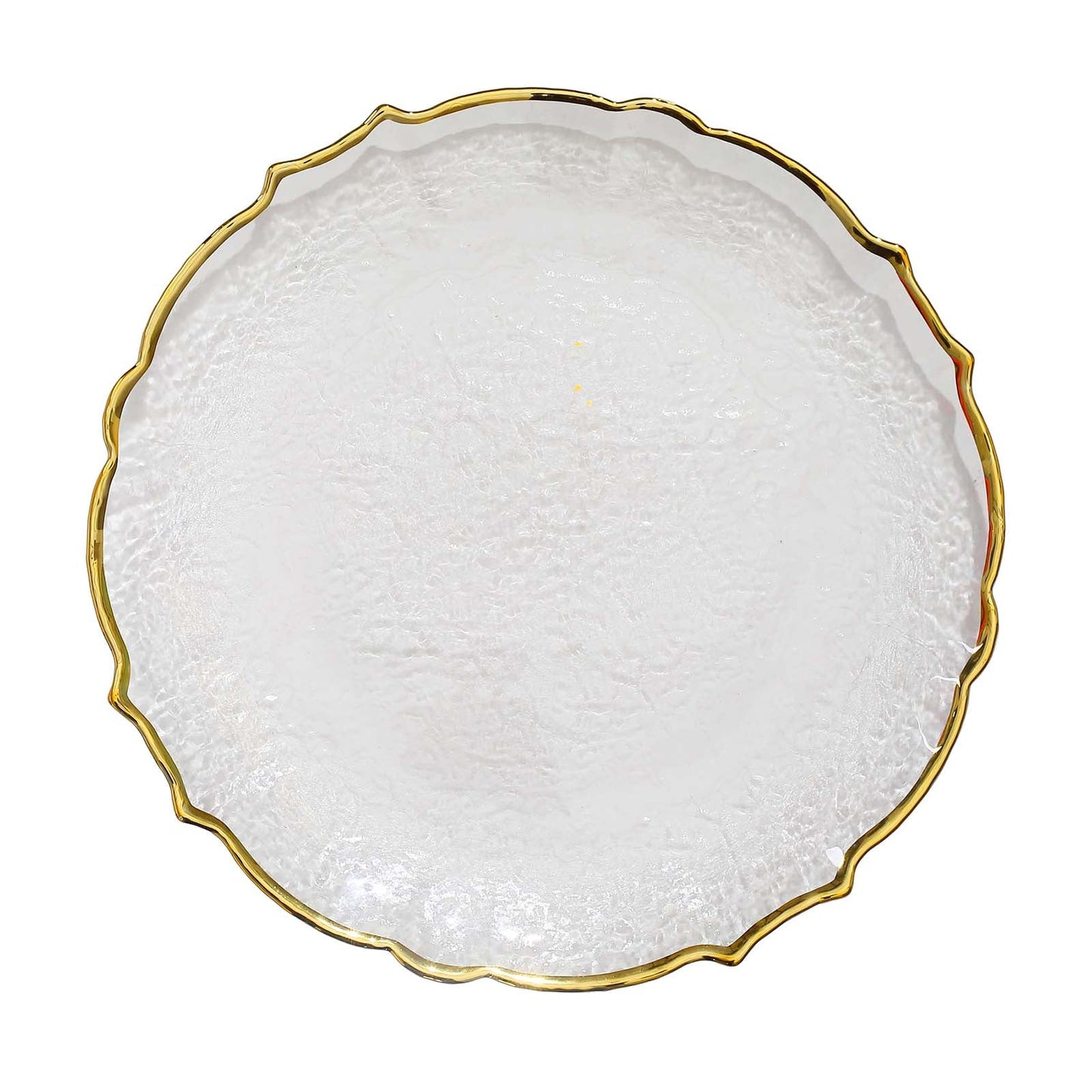 8 Pack | 13inch Gold Sunflower Scalloped Rim Clear Glass Charger Plates#whtbkgd