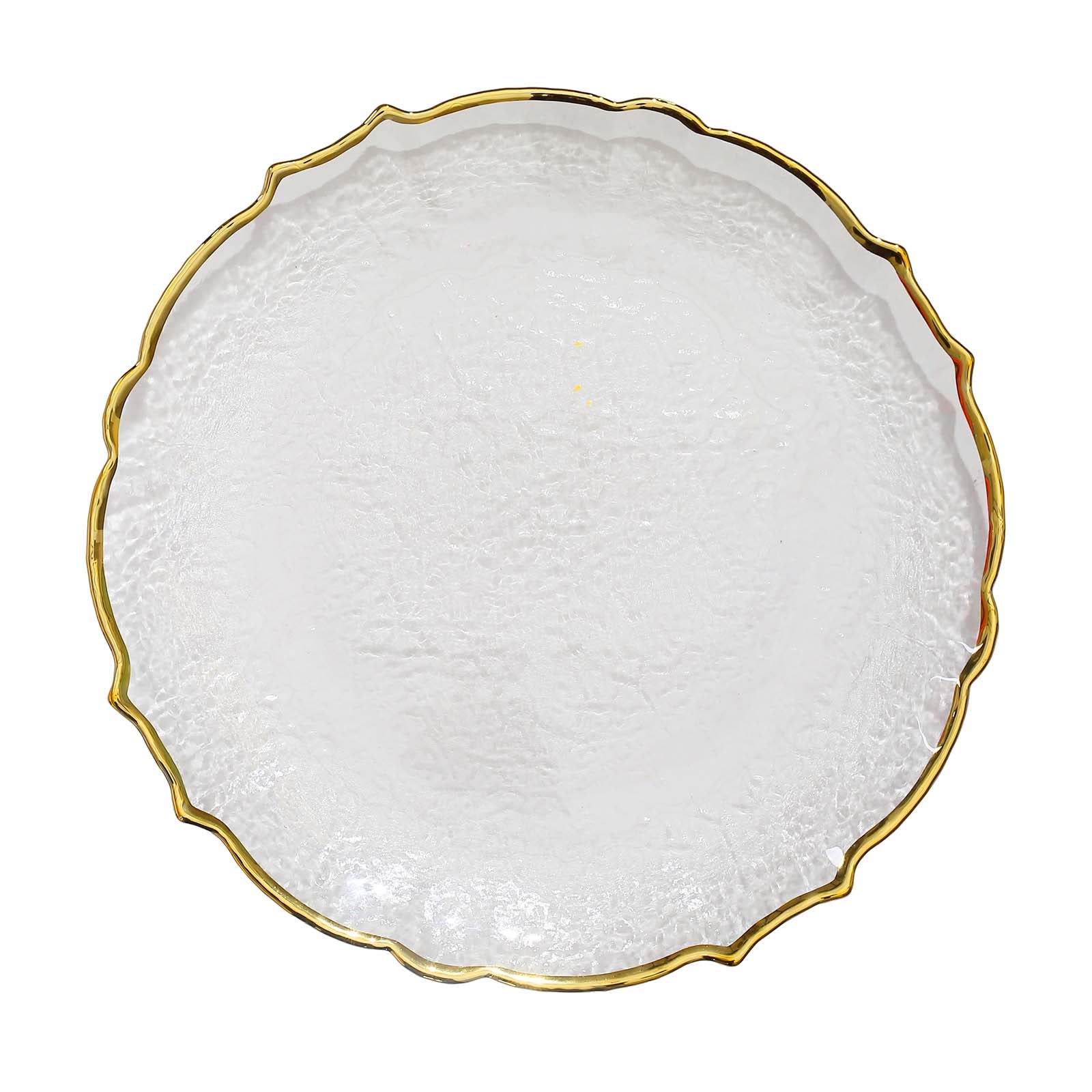 8 Pack | 13inch Gold Sunflower Scalloped Rim Clear Glass Charger Plates#whtbkgd