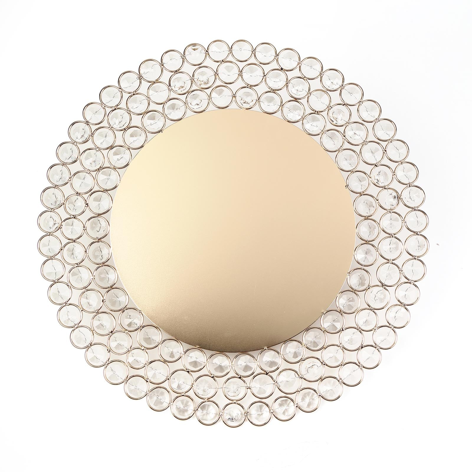 Gold crystal beaded charger plate with a metallic finish.