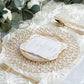 14" gold charger plate with crystal beaded design and elegant menu card.