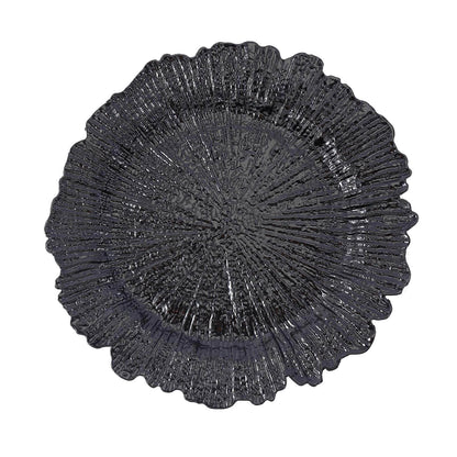 Acrylic Plastic 13 Inch Round Reef Black Charger Plates 6 Pack#whtbkgd
