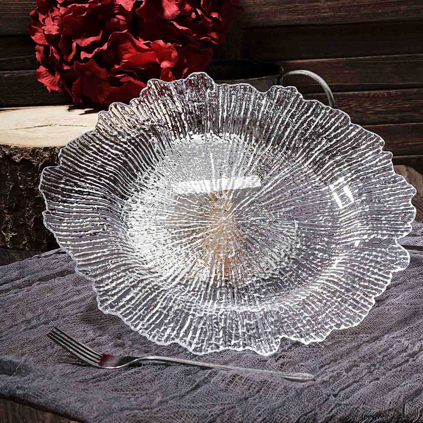 6 Pack | 13" Clear Round Reef Acrylic Plastic Charger Plates, Dinner Charger Plates