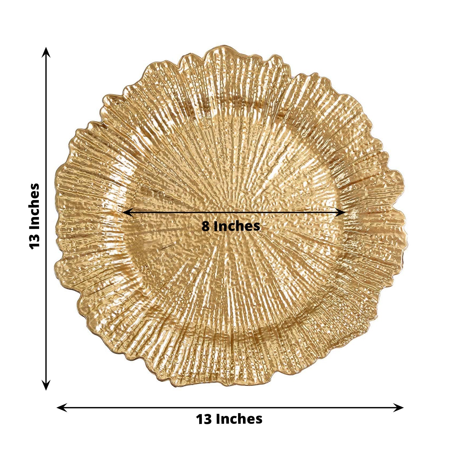 6 Pack | 13inch Gold Round Reef Acrylic Plastic Charger Plates, Dinner Charger Plates