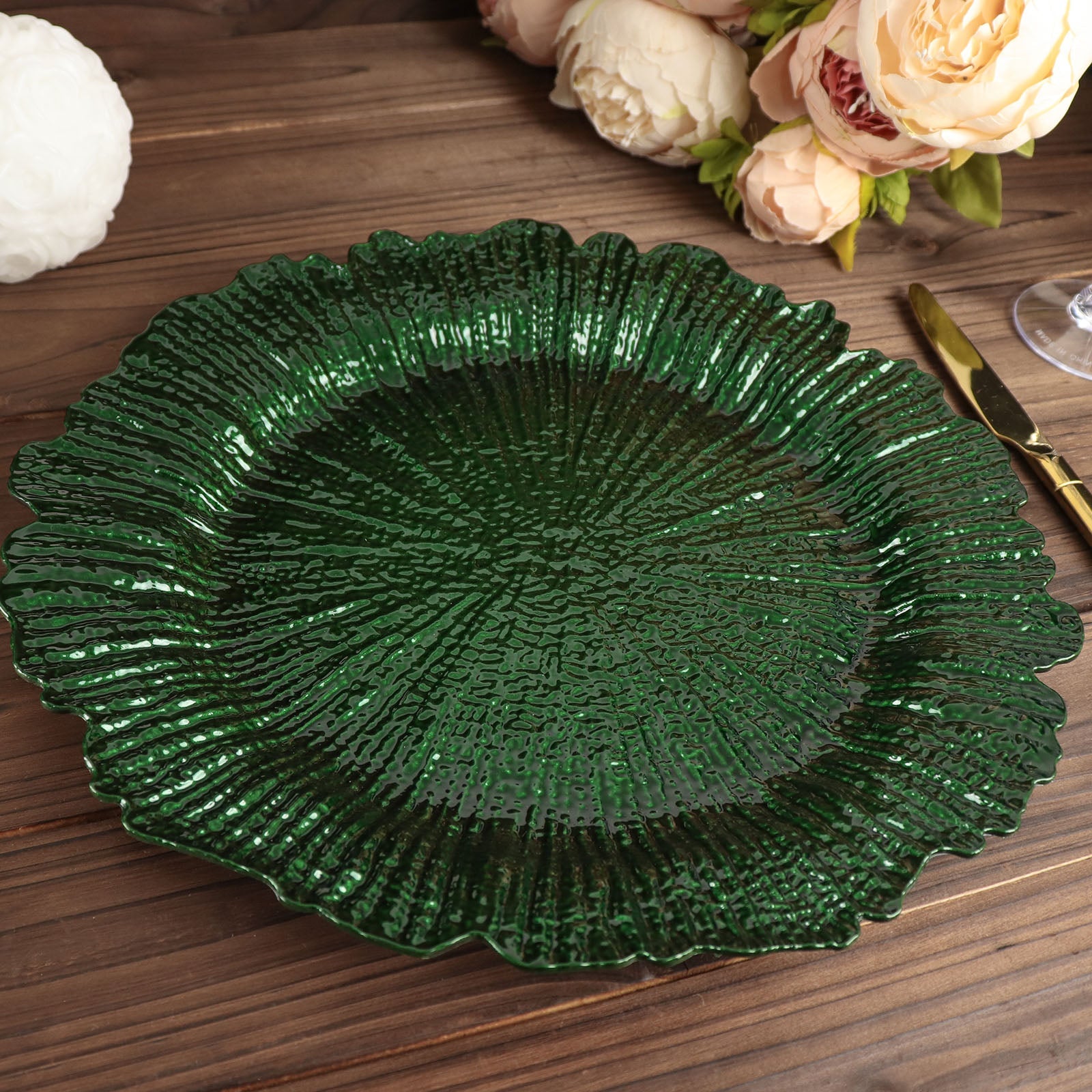 13 Inch Hunter Emerald Green Round Acrylic Plastic Reef Charger Plates