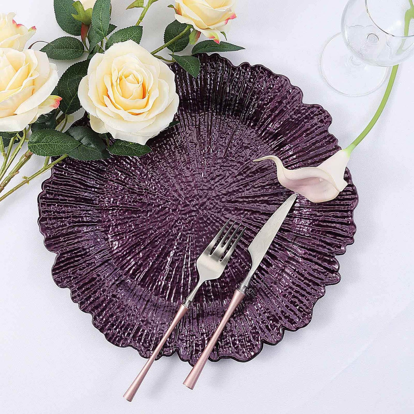 6 Pack | 13" Purple Round Reef Acrylic Plastic Charger Plates, Dinner Charger Plates
