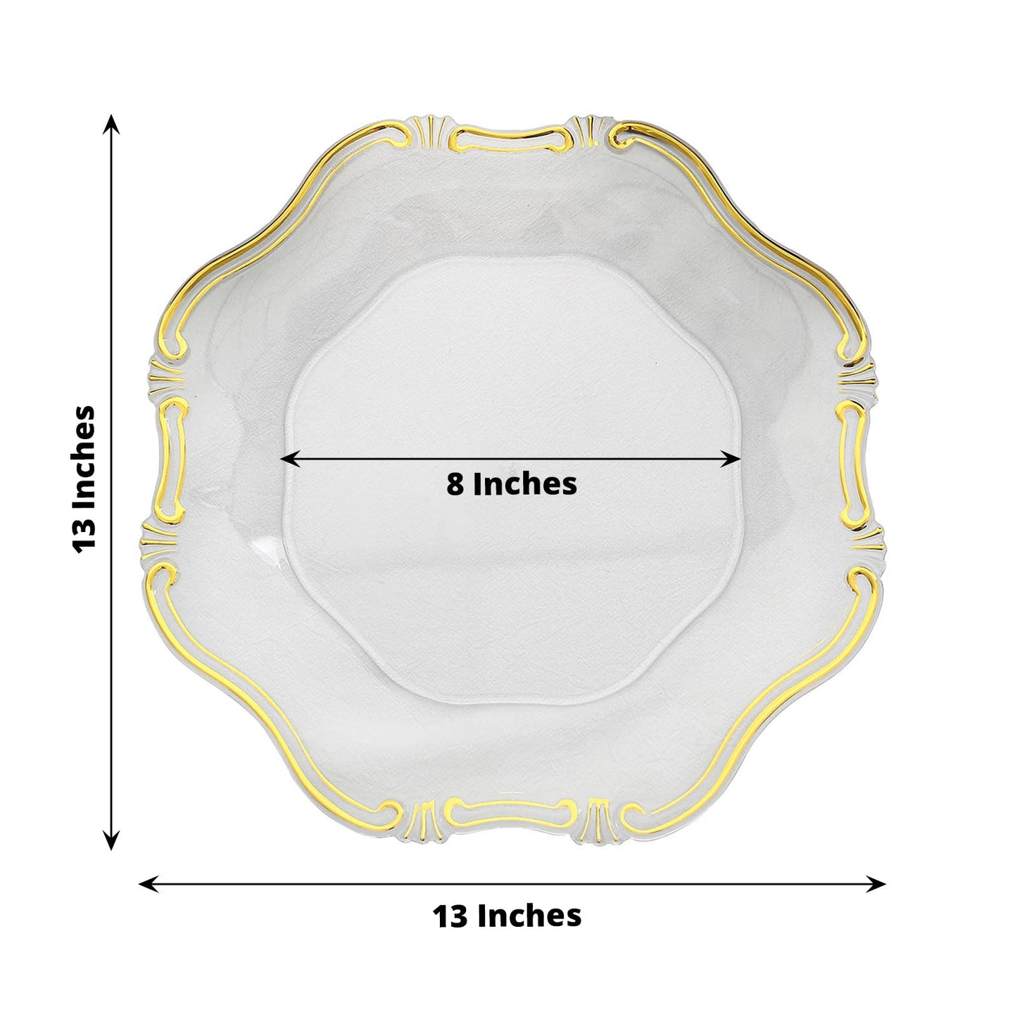 13" Clear / Gold Baroque Scalloped Acrylic Charger Plate