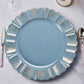 6 Pack 13" Round Dusty Blue Acrylic Plastic Charger Plates With Gold Brushed Wavy Scalloped Rim