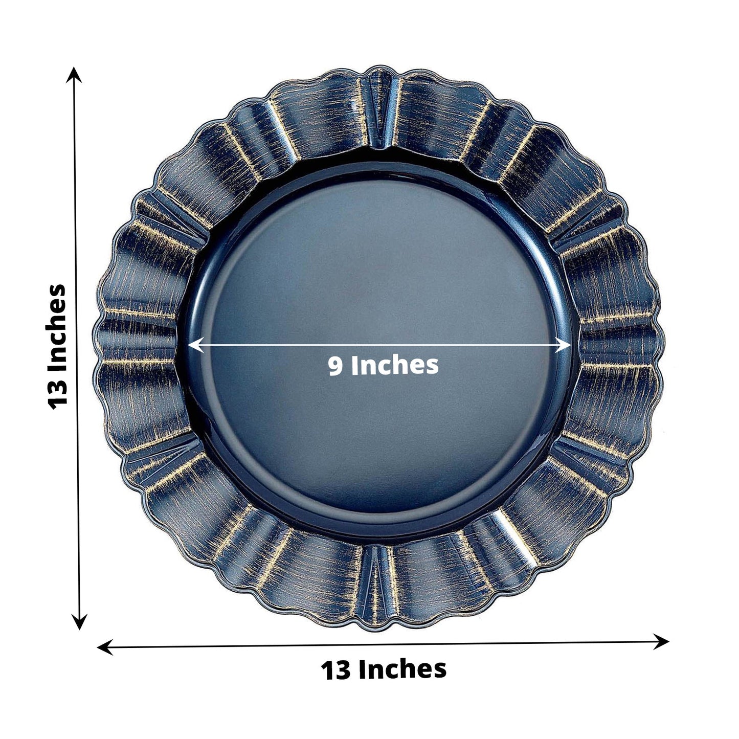 6 Pack 13 Inch Round Navy Blue Acrylic Plastic Charger Plates with Wavy Scalloped Rim