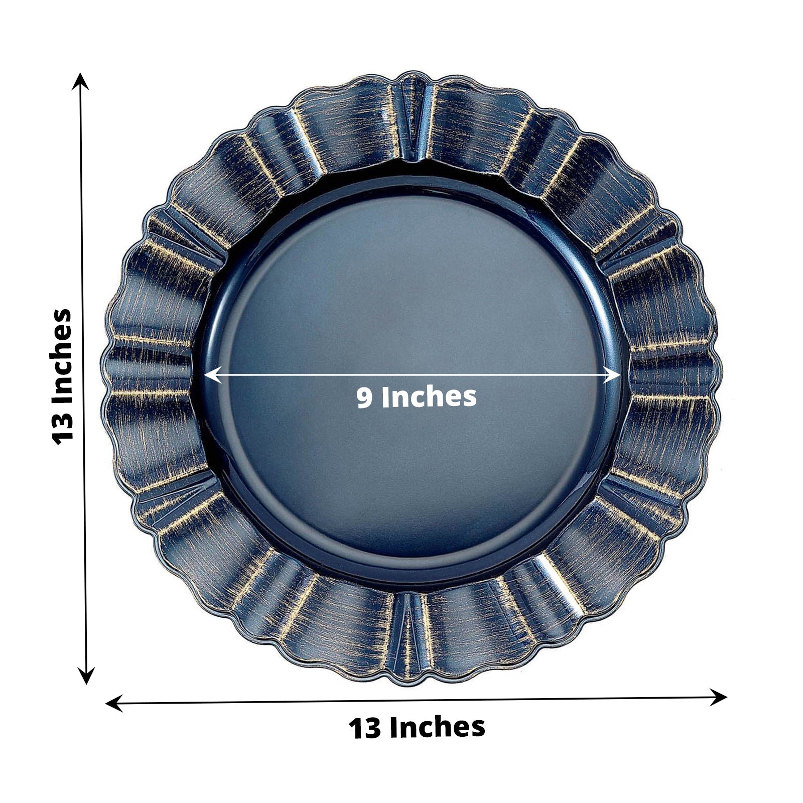 6 Pack 13 Inch Round Navy Blue Acrylic Plastic Charger Plates with Wavy Scalloped Rim
