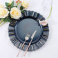 6 Pack 13" Round Navy Blue Acrylic Plastic Charger Plates With Gold Brushed Wavy Scalloped Rim