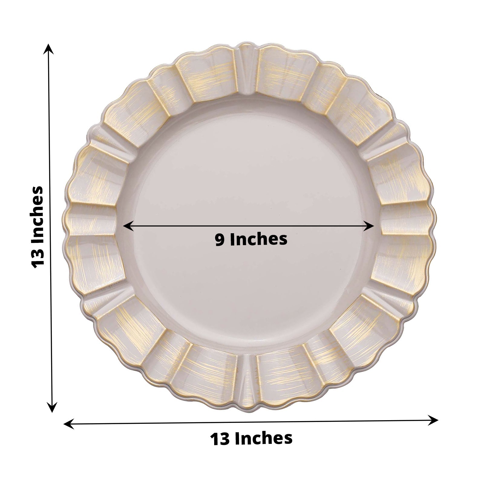 Nude Taupe 13 Inch Round Charger Plates With Gold Wavy Rim Pack Of 6
