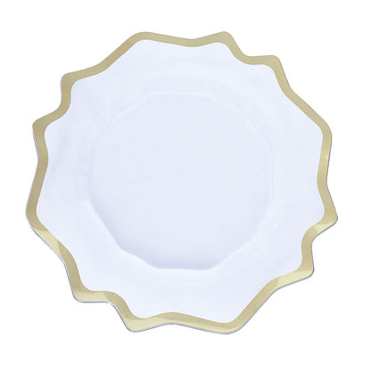 Round Dinner Charger Plates 6 Pack Clear Plastic Acrylic with Scalloped Edge in Gold 13 Inch #whtbkgd
