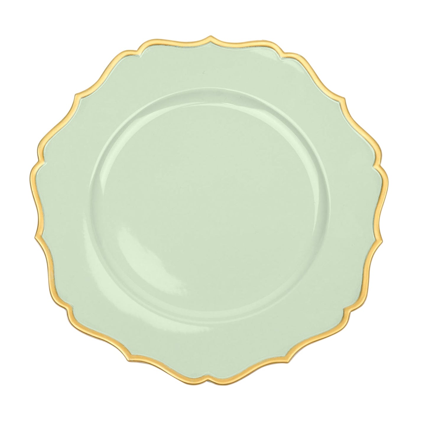 Sage Green 13 Inch Acrylic Plates With Gold Rim Six Pack#whtbkgd