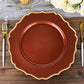 6 Pack 13" Terracotta (Rust) / Gold Scalloped Rim Acrylic Charger Plates, Round Plastic Charger Plates