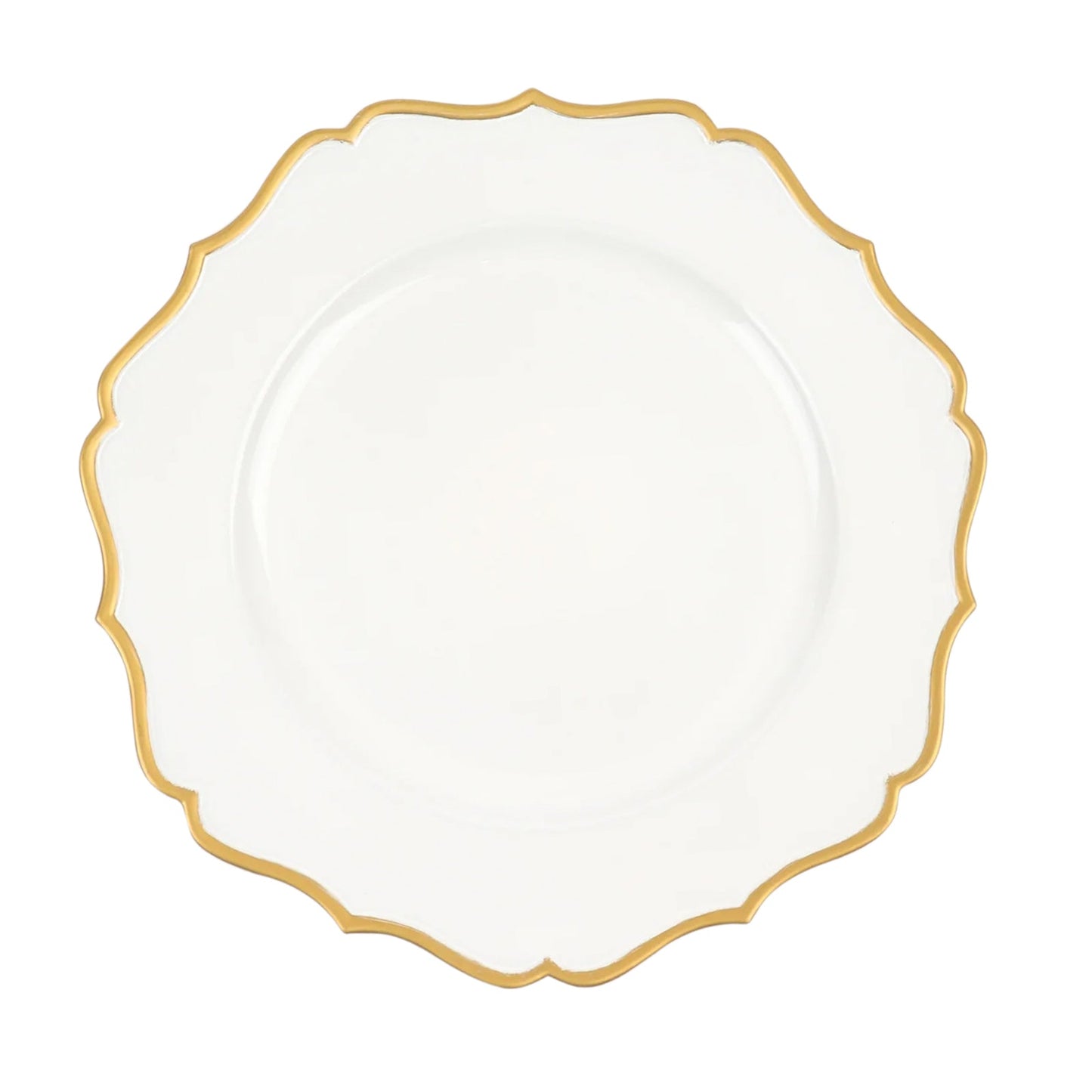 6 Pack White Round Charger Plates With Gold Scalloped Rim#whtbkgd