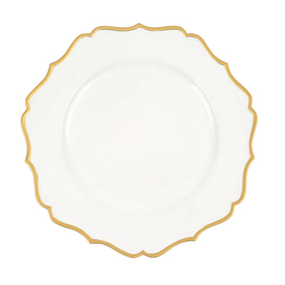 6 Pack White Round Charger Plates With Gold Scalloped Rim#whtbkgd