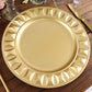 6 Pack | 13" Gold Round Bejeweled Rim Plastic Dinner Serving Trays, Disposable Charger Plates