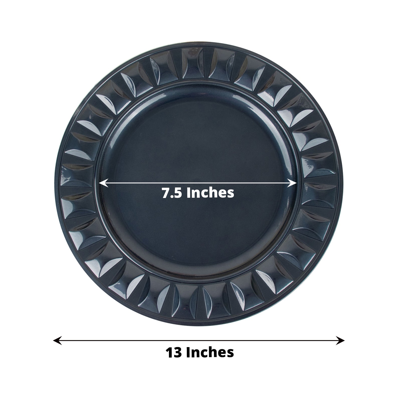 Navy Blue Hard Plastic Plates With Bejeweled Rim Round Charger Plates In 13 Inch Size