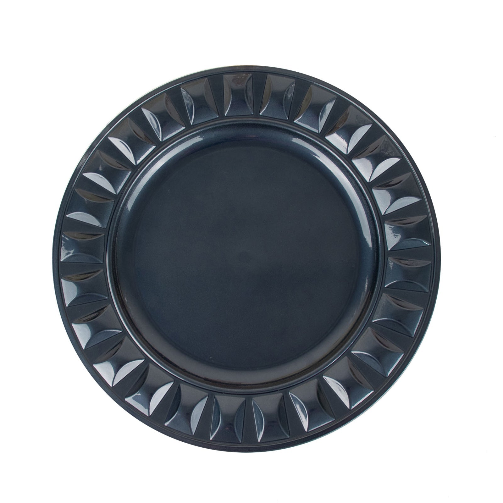 13 Inch Dinner Plates Made Of Navy Blue Plastic With A Bejeweled Rim#whtbkgd