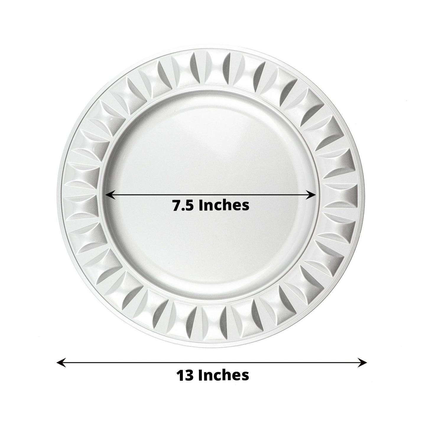 Silver Hard Plastic Plates With Bejeweled Rim Round Charger Plates In 13 Inch Size