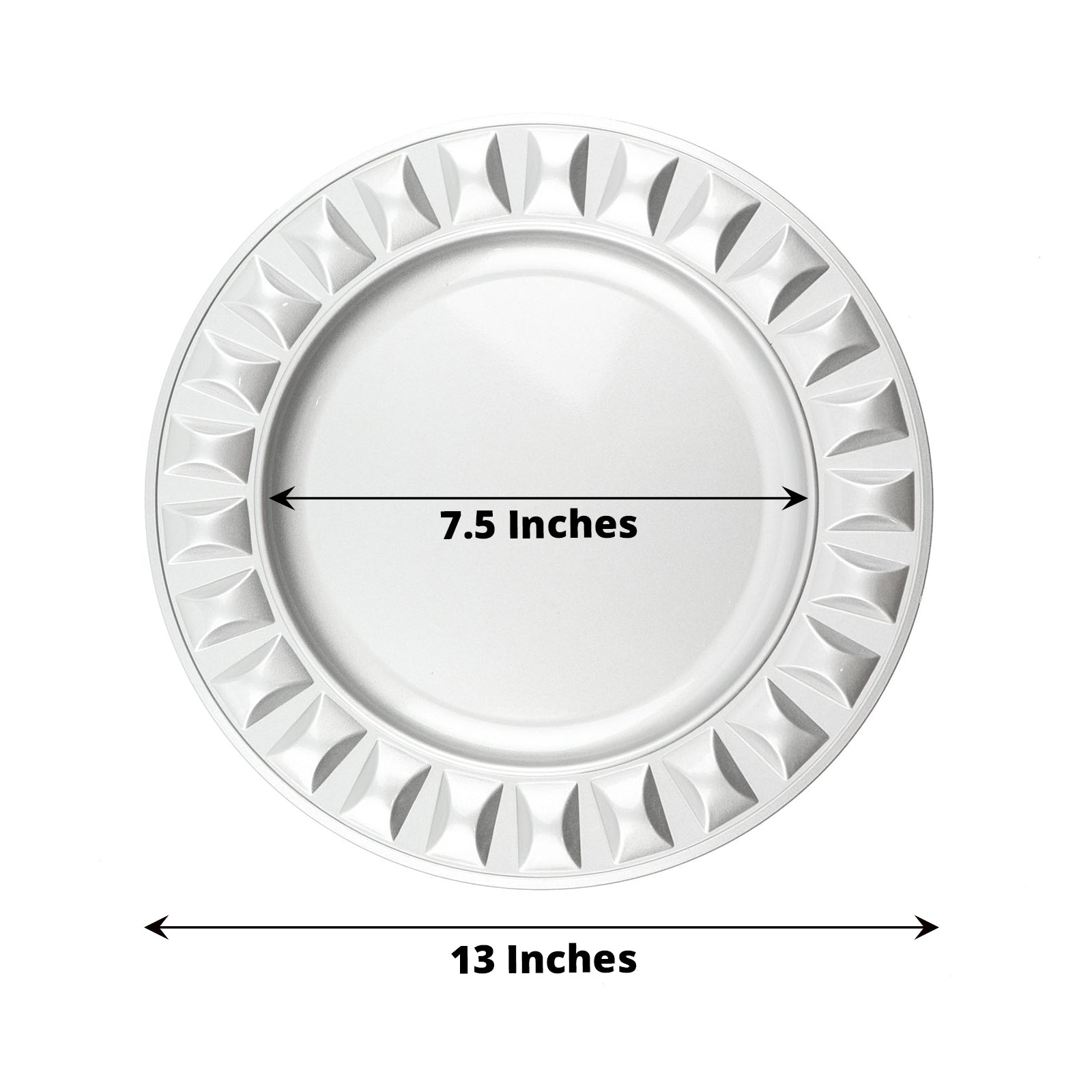 Silver Hard Plastic Plates With Bejeweled Rim Round Charger Plates In 13 Inch Size