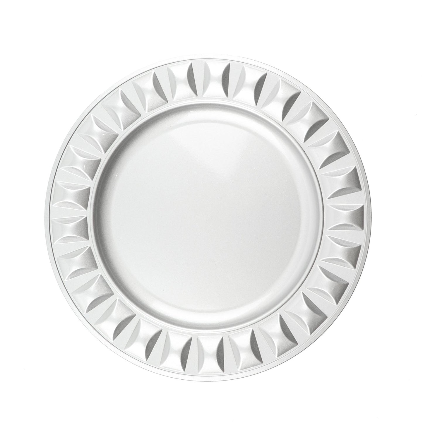 Silver Hard Plastic Plates In 13 Inch Size With Bejeweled Rim Round Charger Plates#whtbkgd