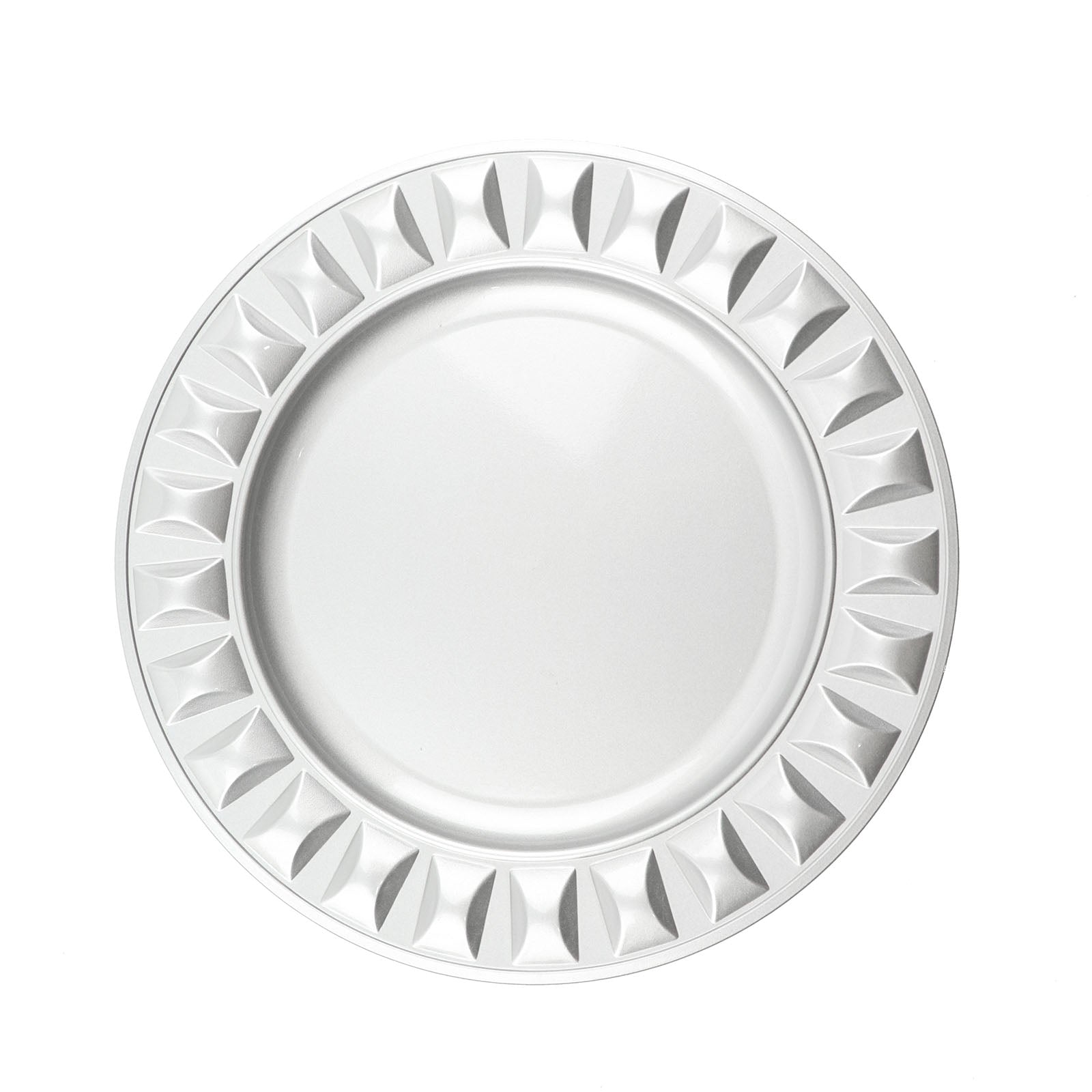 Silver Hard Plastic Plates In 13 Inch Size With Bejeweled Rim Round Charger Plates#whtbkgd