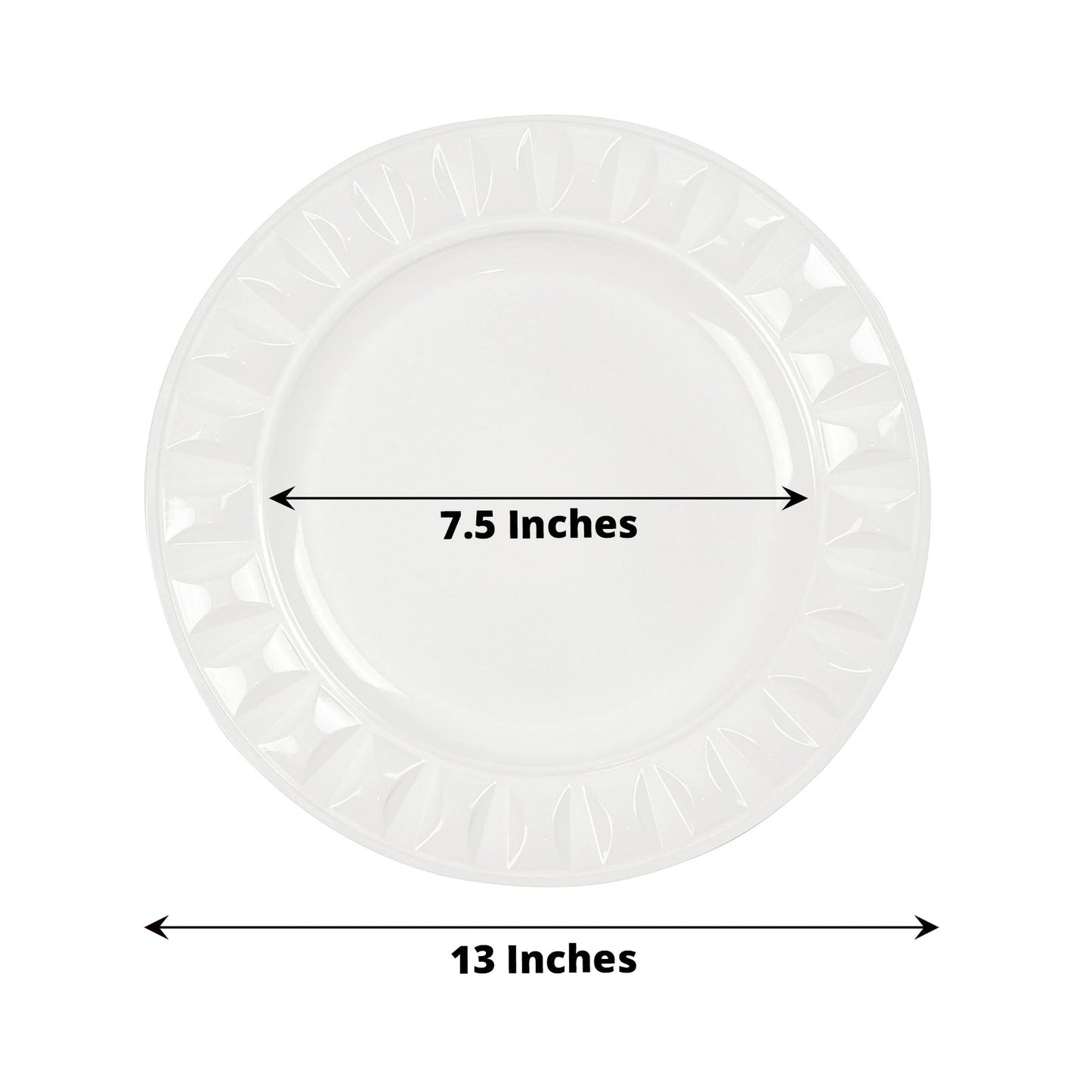 White Hard Plastic Plates With Bejeweled Rim Round Charger Plates In 13 Inch Size