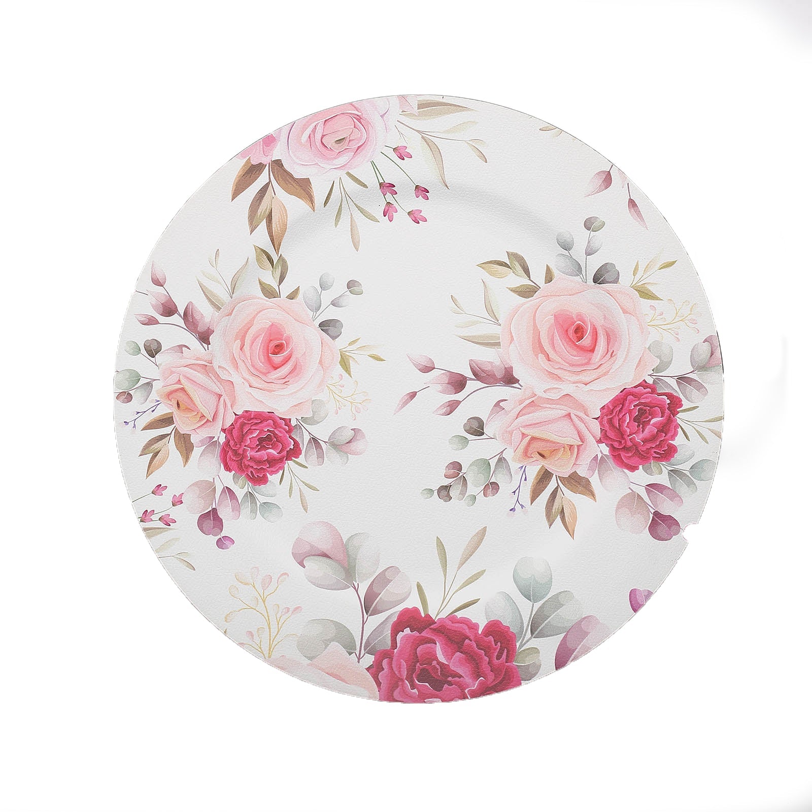Pink floral design disposable serving plate.