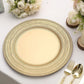 Gold rustic lace embossed acrylic plastic charger plate on a table setting.