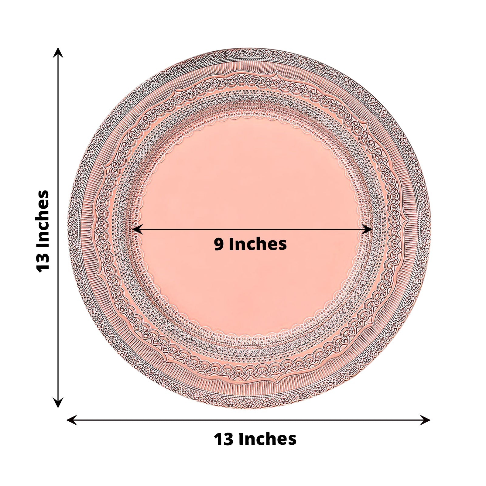 Rose gold rustic lace embossed acrylic charger plate, 13 inches.