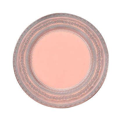 Rose gold rustic lace embossed acrylic charger plate.