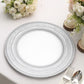 Silver rustic lace embossed acrylic charger plate on a table setting.