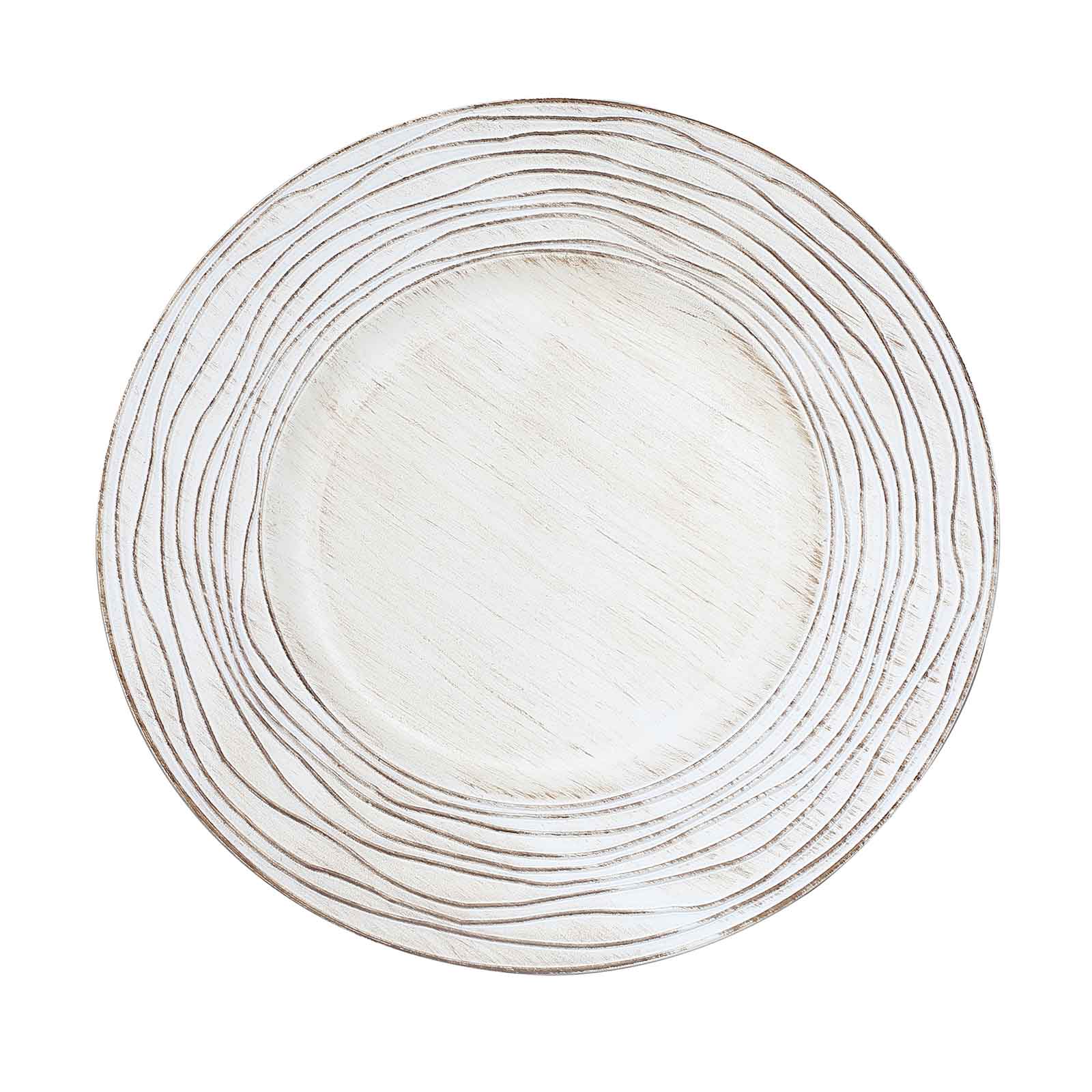 White washed rose embossed round disposable serving plate charger tray.
