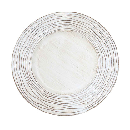 White washed rose embossed round disposable serving plate charger tray.