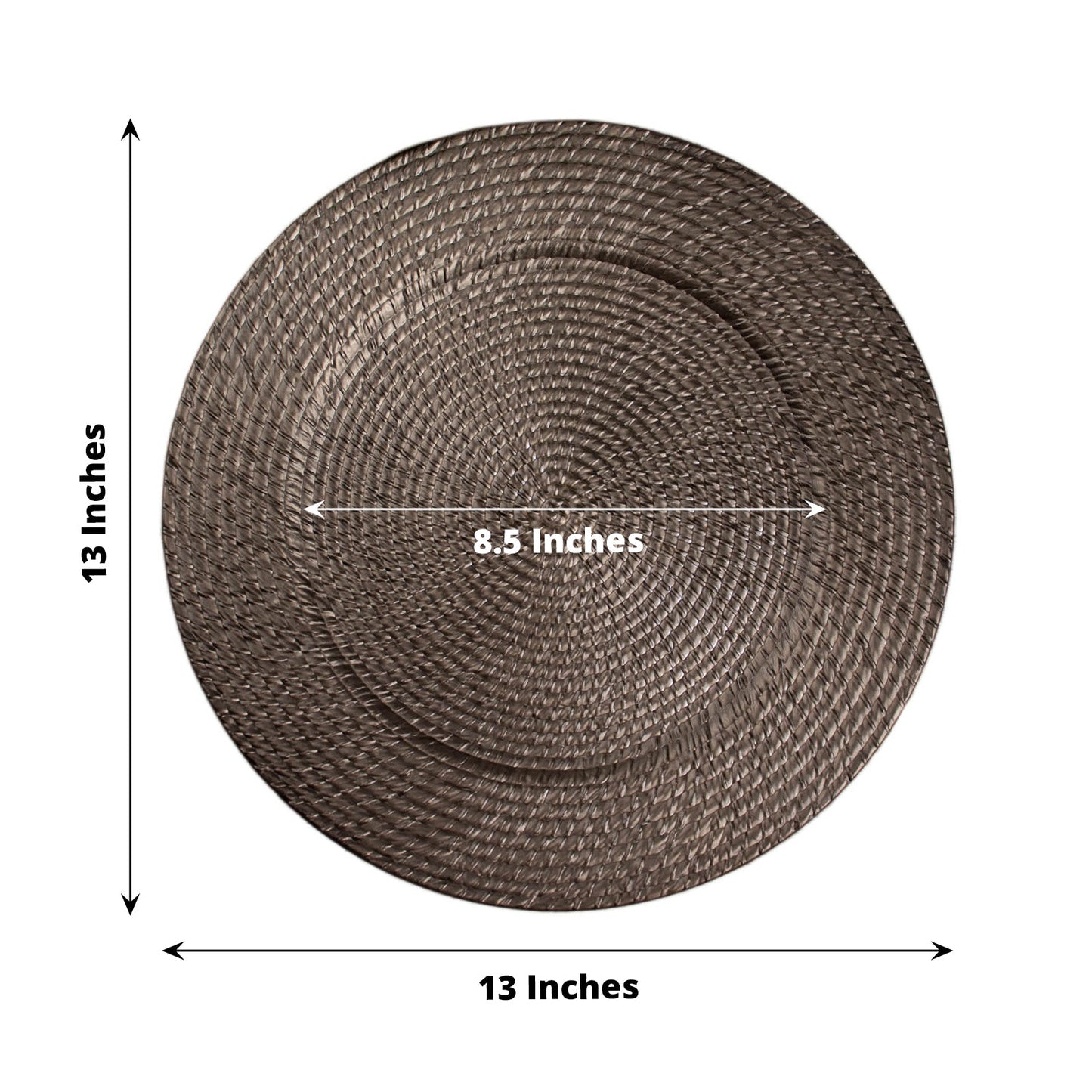Natural brown rattan-like disposable round charger plate, 13 inches.